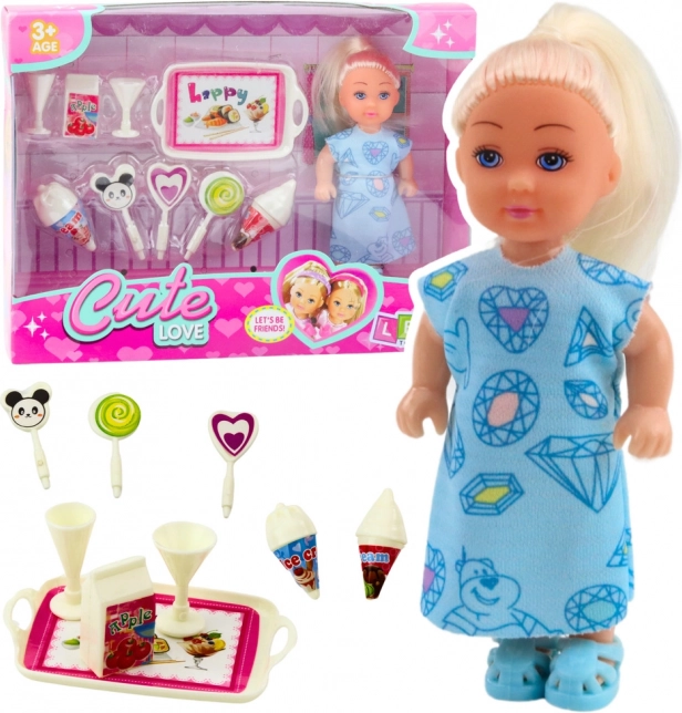 Set Mini păpușă Accesorii dulci Rochie albastră