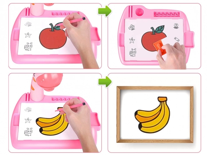 Proiector girafa pentru copii cu 12 carioci – Roz