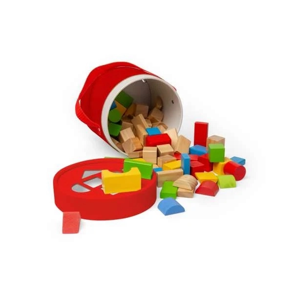 Jucării Bigjigs cuburi de lemn și sorter în toba