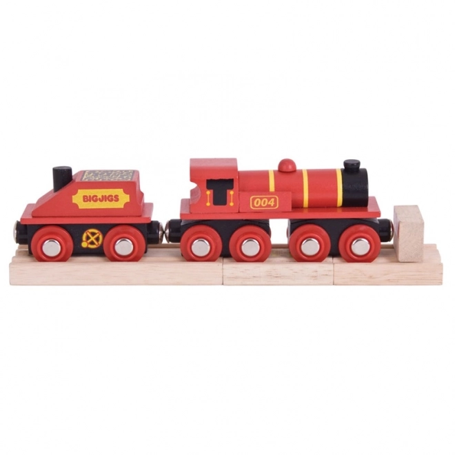 Bigjigs Rail Locomotiva Roșie cu Tender și 3 Șine