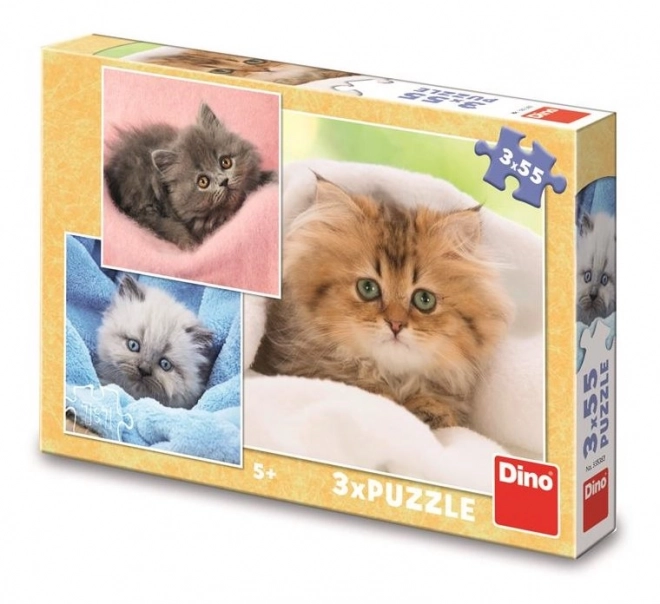 Puzzle drăguțe pisicuțe 3x55 piese