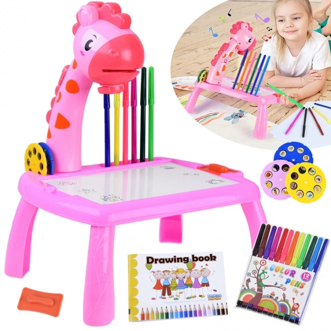 Proiector girafa pentru copii cu 12 carioci – Roz