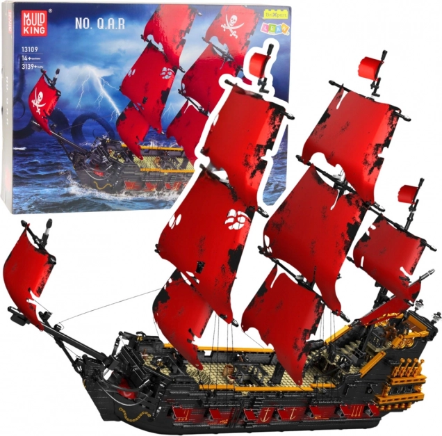 Set de construcție navă pirat cu vele roșii, 3139 piese