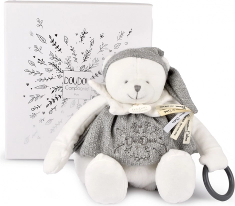Doudou ursuleț polar din pluș cu inel 30 cm gri