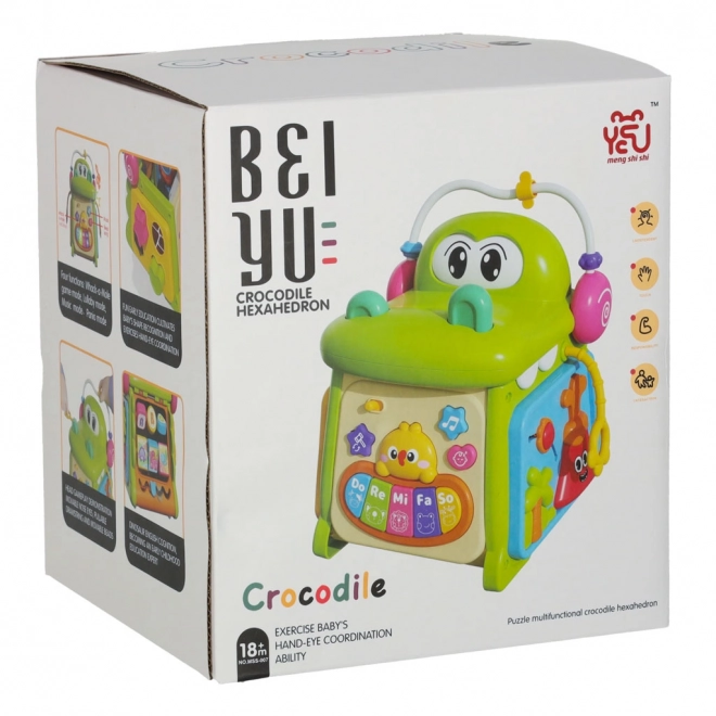 Cub educativ crocodil 4‑în‑1 cu sortator și pian