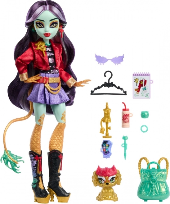 Păpușa Monster High Jinafire Long cu animal de companie
