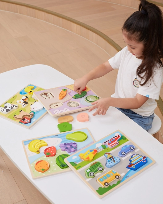 Puzzle din lemn cu fructe Montessori 2 în 1