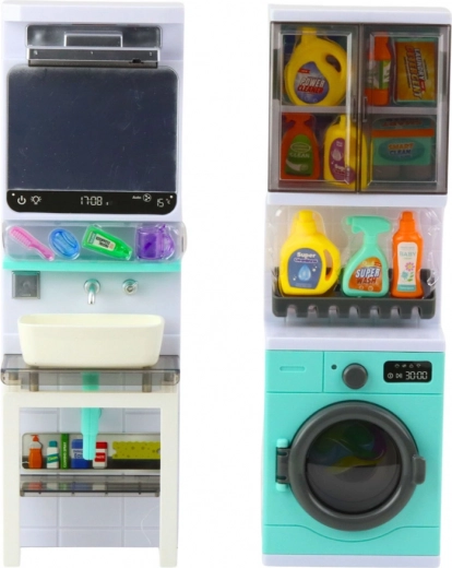 Chiuvetă cu oglindă și rafturi de depozitare