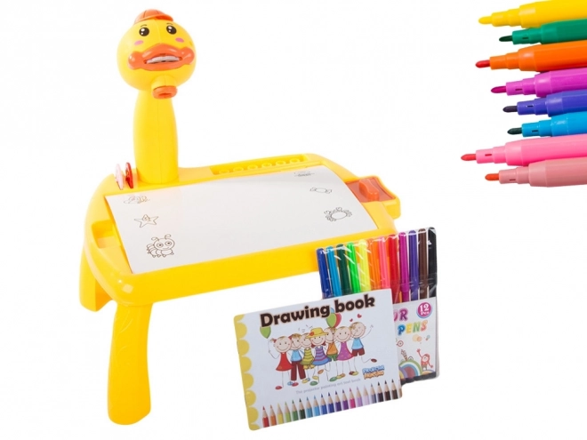 Proiector de desen educațional masă pentru copii. Rață galbenă