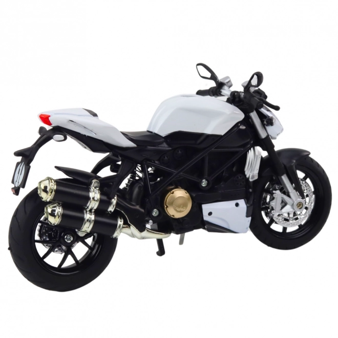 Motocicletă sportivă metalică albă 1:12 cu efecte