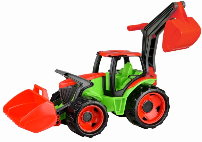 Tractor cu cupă și excavator, verde-roșu