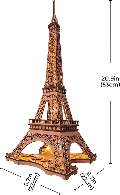 Puzzle 3D din lemn Noaptea Turnului Eiffel, luminoase