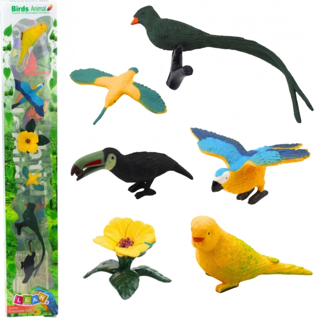 Set mini figuri păsări exotice Hibiscus galben 4-11 cm 6 buc
