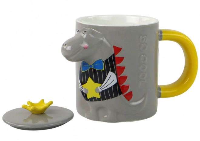 Cana ceramică cu capac Dinozaur gri 400 ml