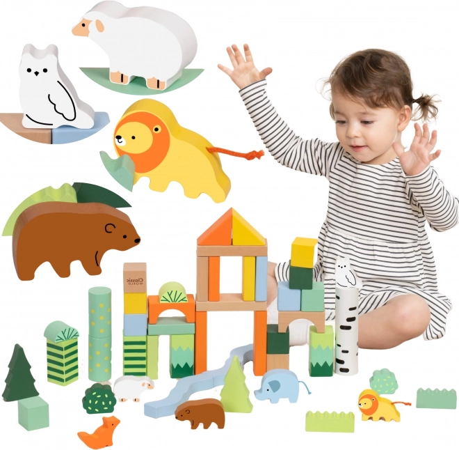 Cuburi Creative din Lemn Lumea Pădurii Classic World 50 buc