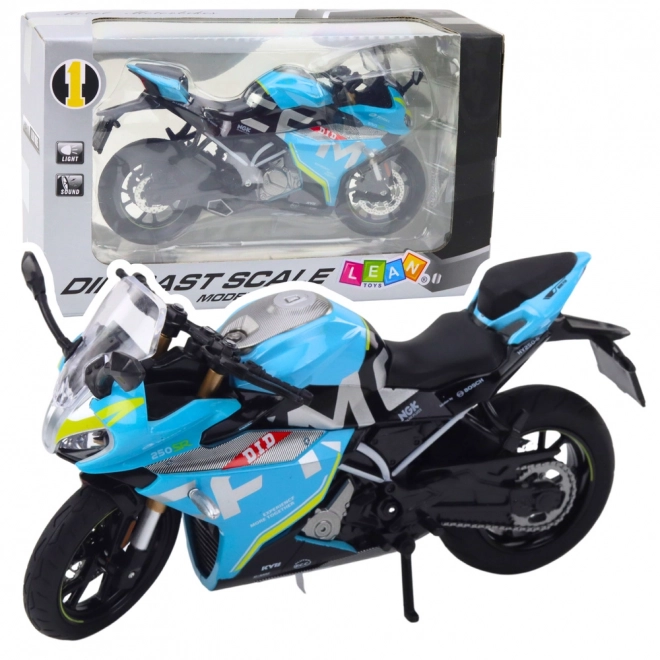 Motocicletă sport metalică albastră 1:12