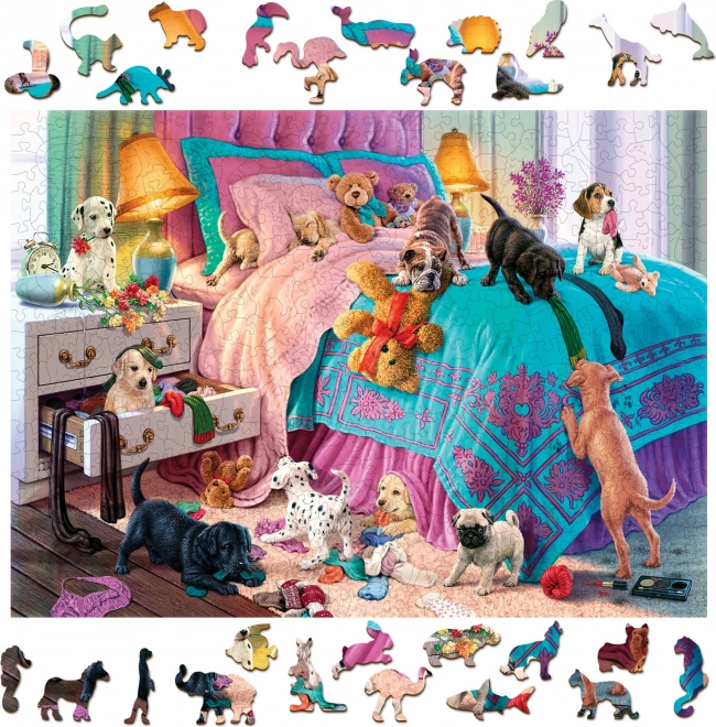Puzzle din lemn cățelușii neastâmpărați