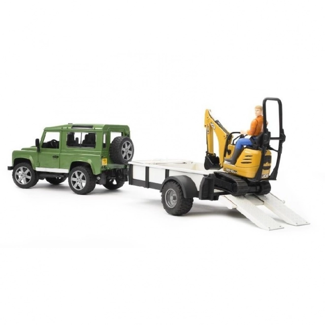 Land Rover cu remorcă și mini excavator JCB de la Bruder