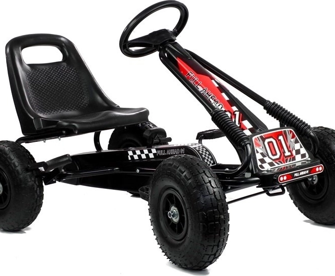 Kart cu pedale + Anvelope gonflabile + Scaun reglabil – negru