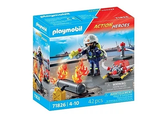 Eroul de acțiune Playmobil - Pompier cu pompă de apă