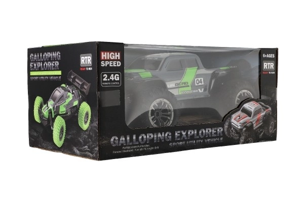RC camionetă de teren gri-verde cu telecomandă