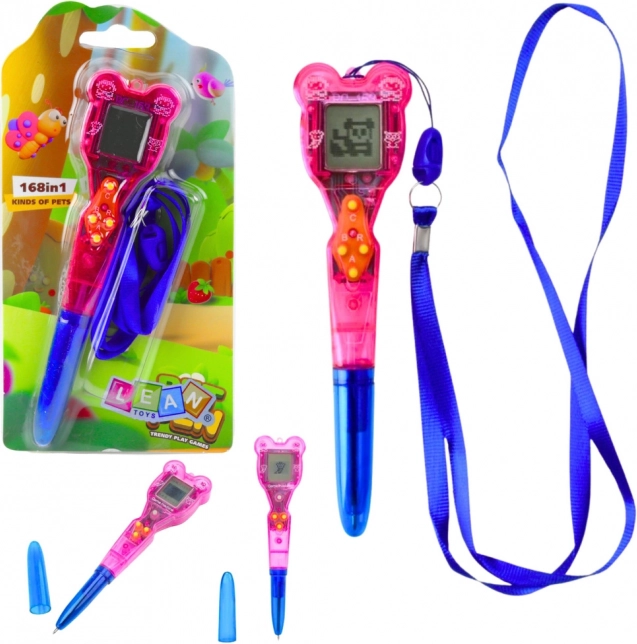 Stilou electronic cu jocuri 168 în 1 cu șnur – albastru-roz