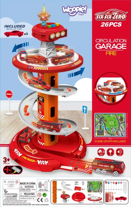 Parcare spirală pentru mașinuțe de pompieri Woopie
