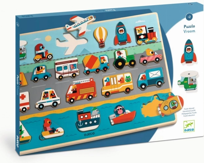 Puzzle din lemn cu vehicule Djeco