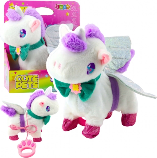 Unicorn interactiv de pluș cu lesă, sunete și aripi detașabile