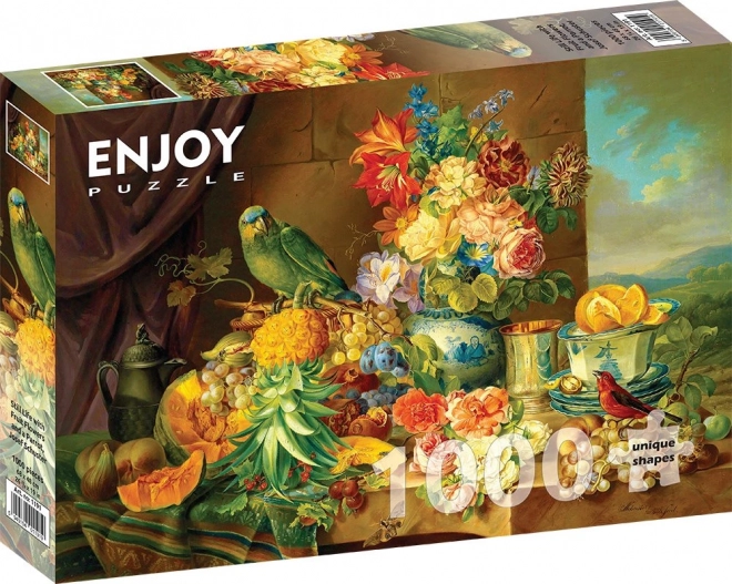 Puzzle cu floare, fructe și papagal 1000 piese