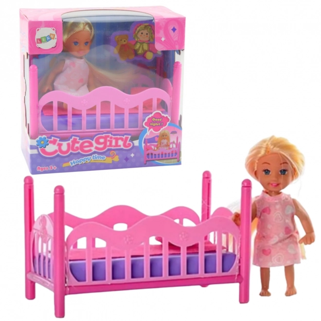 Set mini păpușă în pijama pat roz
