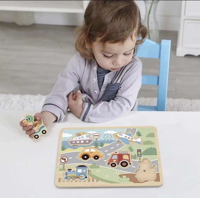 Tooky Toy puzzle interactiv din lemn vehicule