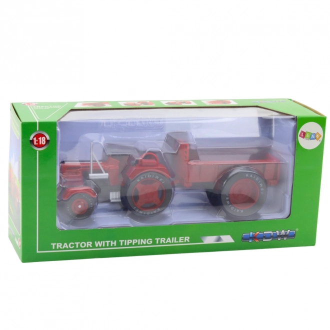 Tractor agricol metalic cu remorcă roșie 1:18