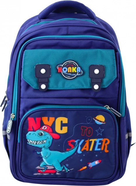 Rucsac școlar pentru copii cu motiv dinozauri, albastru marin 41x30x16 cm