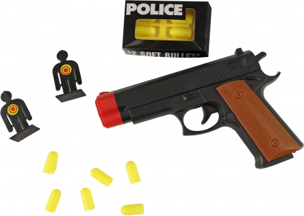 Pistolă de poliție cu ținte și gloanțe moi