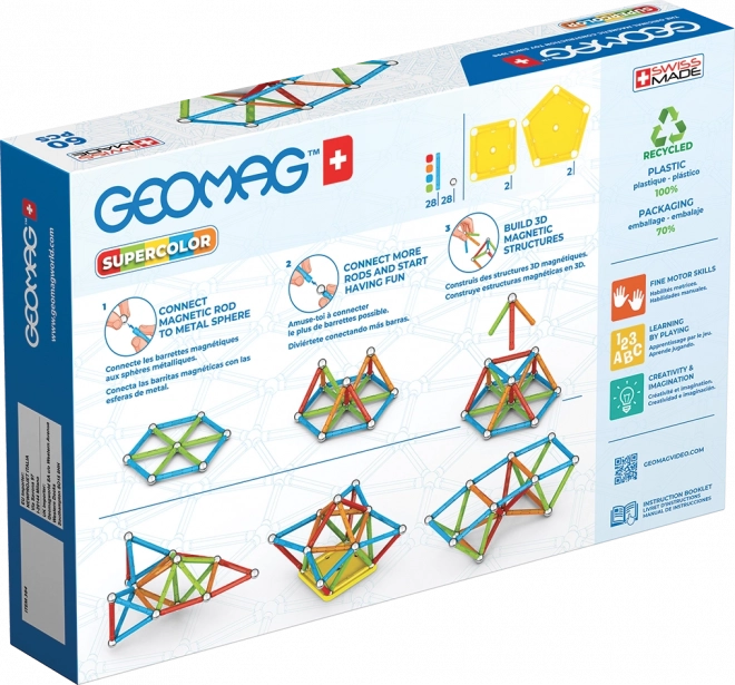 Blocuri magnetice Geomag Supercolor RE - Set de 60 de Piese