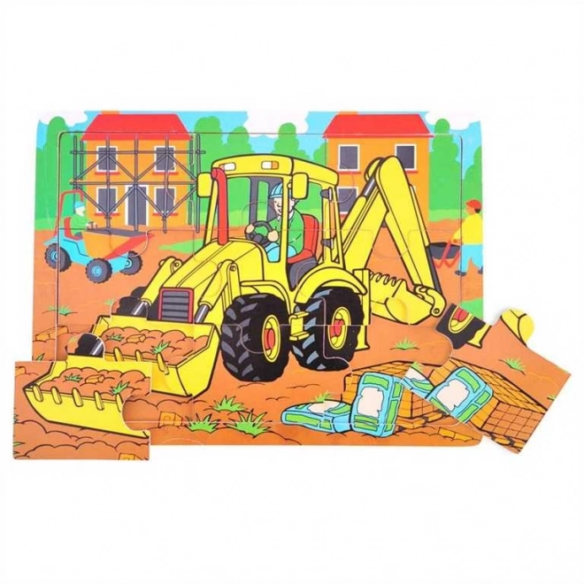 Puzzle de lemn excavator Bigjigs Toys 9 piese