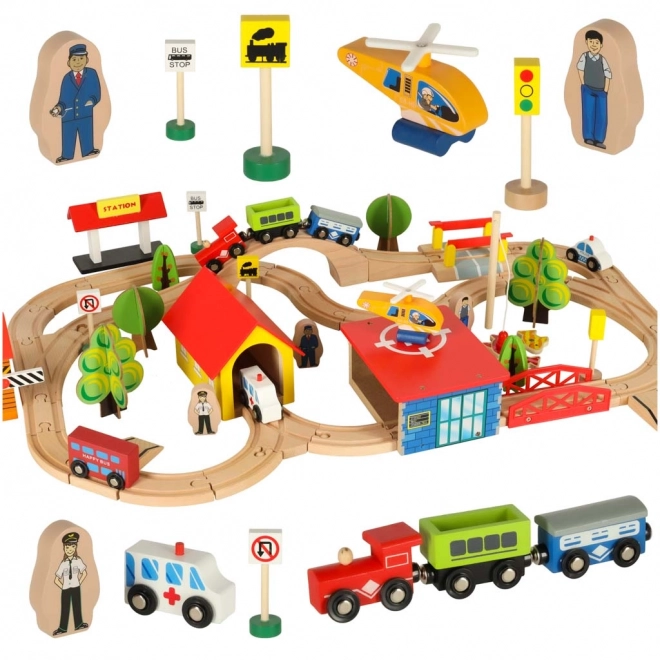 Mega Set De Tren Din Lemn - 69 Piese