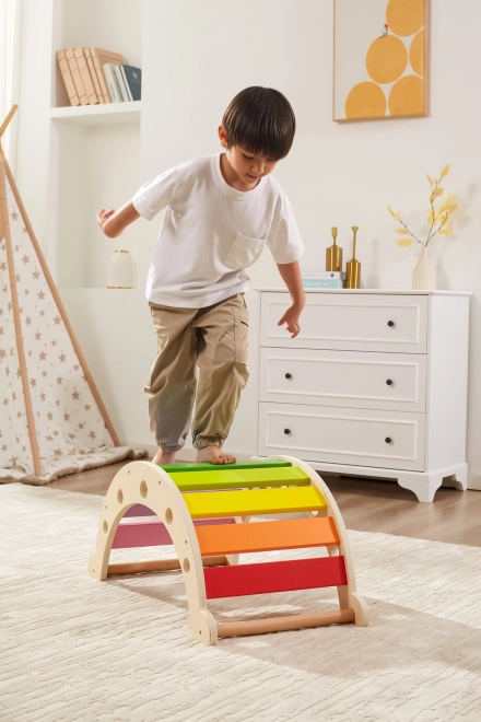 Viga din lemn pod legănat Montessori curcubeu