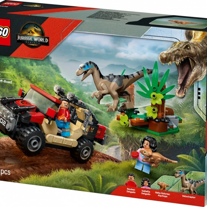 Set de construcție LEGO Jurassic World: Evadare cu mașina de teren de velociraptor