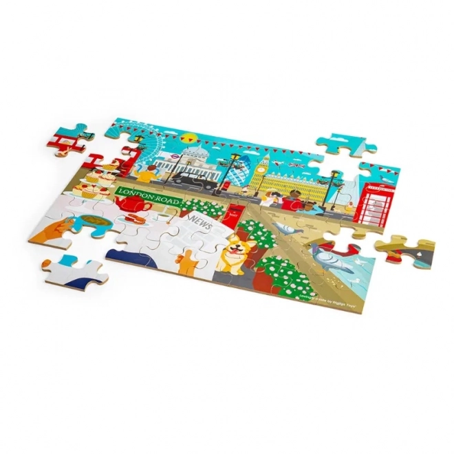 Puzzle din lemn cu podea - Londra Bigjigs Toys