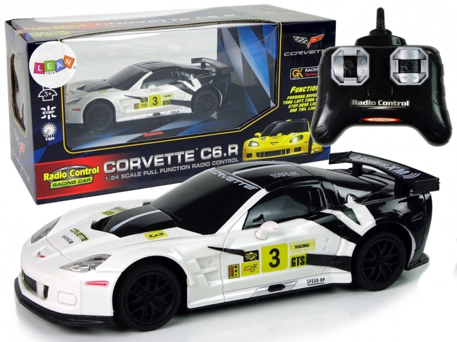 Mașină de curse cu telecomandă Corvette C6.R alb cu lumini