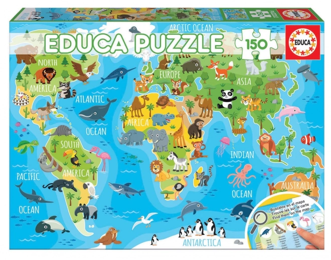 Educa puzzle harta cu animale ale lumii 150 piese