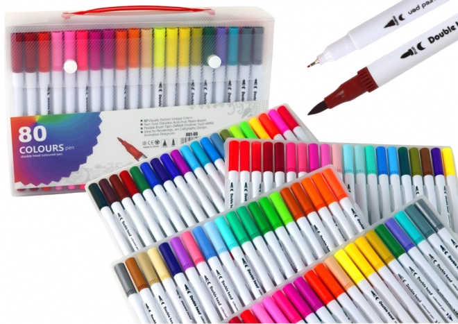 Set de 80 markere colorate cu două capete în organizator