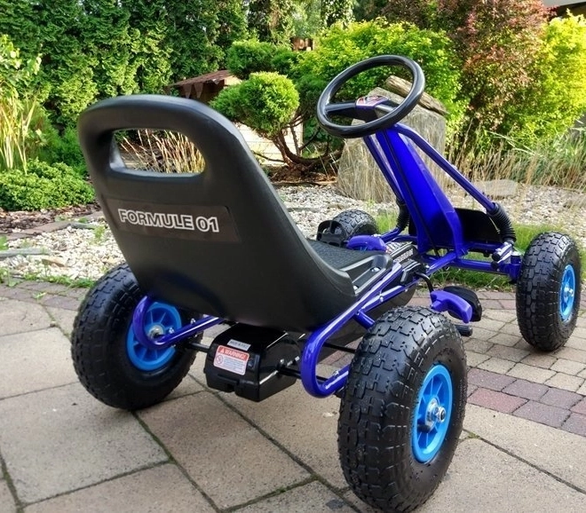 Kart cu pedale + Anvelope gonflabile + Scaun reglabil – Albastru