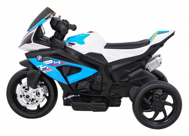 BMW HP4 Motocicletă pentru copii pe baterie Albastru + 3 roți + LED + MP3 USB + Piele Eco