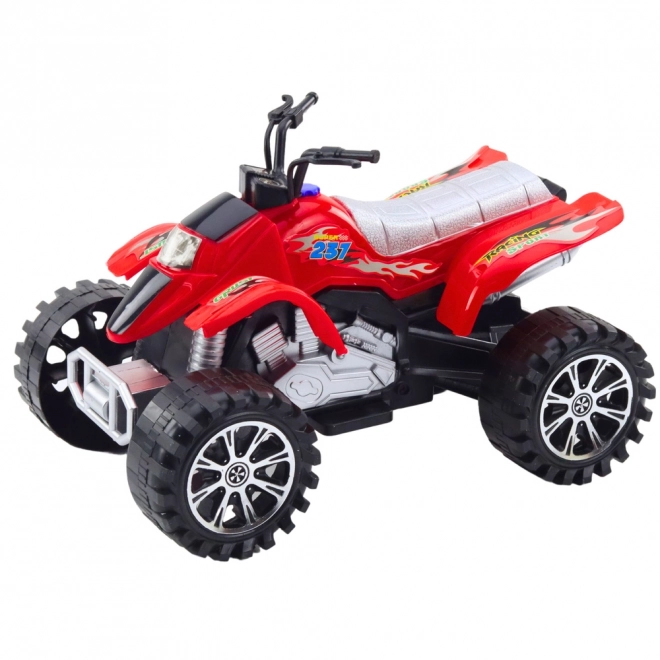 Quad roșu de teren cu tracțiune și roți profilate