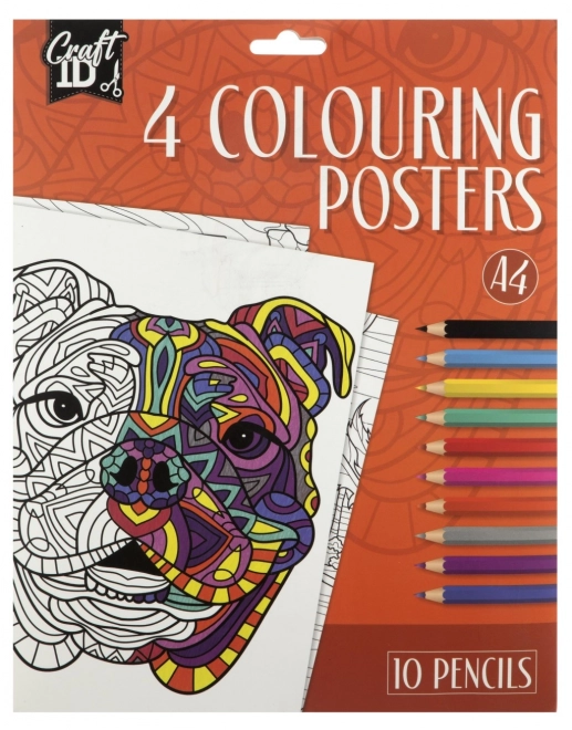 Carte de colorat cu 4 imagini și 10 creioane A4