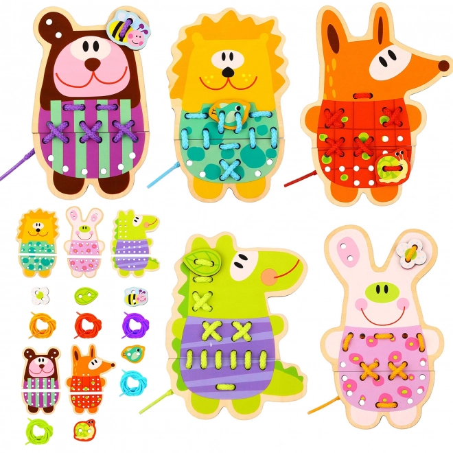 Set din lemn pentru împletit 5 în 1 animale de la Woopie Green