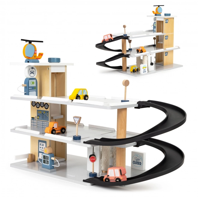 Garaj din lemn cu lift și mașinuțe ECOTOYS